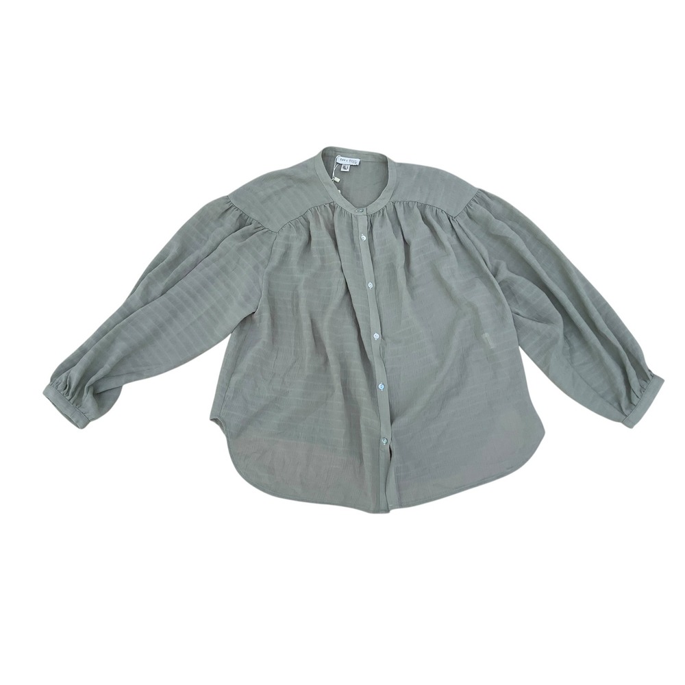 See U Soon Sage Green Textured Button Down Blouse Bishop Sleeve 22111069 Small